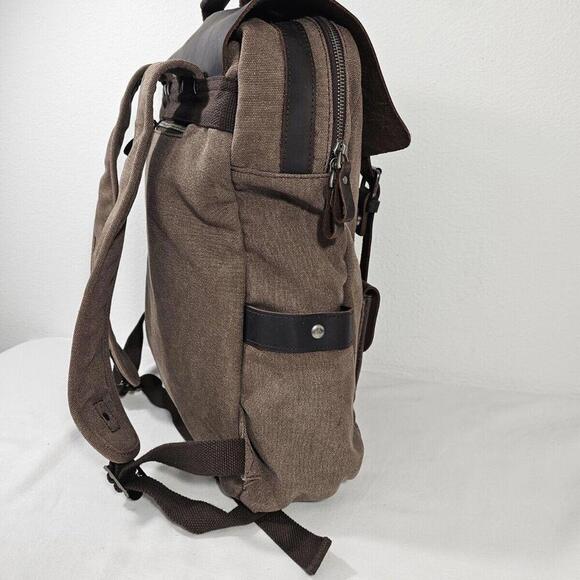 DaVan Leather Flap Canvas Laptop School Work Travel Bag Backpack - Picture 8 of 12